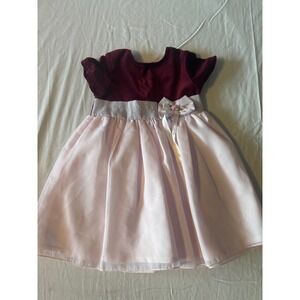 Little Lindsey Velvet Satin Dress Baby Girl 12M Burgundy Pink Excellent Holiday